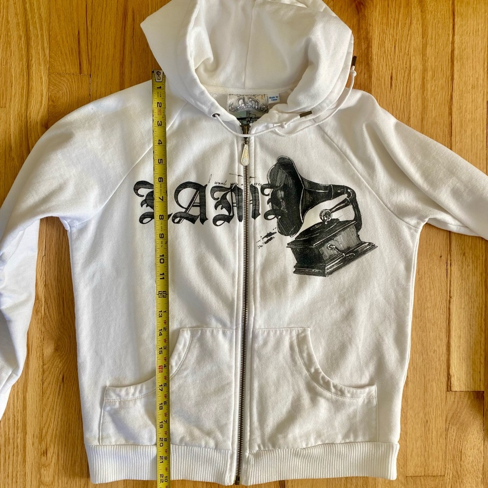 L.A.M.B. Gwen Stefani Vintage Y2K White Gramophone Zip-Up Hoodie - Picture 6 of 12